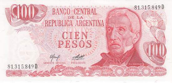 Argentinien p302b-2 D 100 Pesos 1976